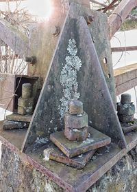 Close-up of rusty metal against sky