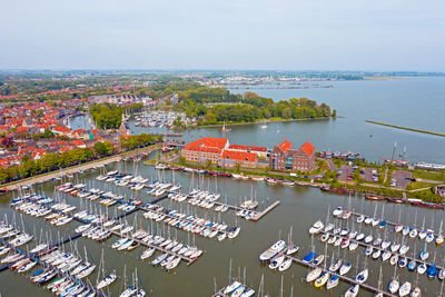 Aerial from the harbor from enkhuizen in the netherlands