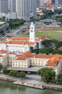 High angle view of buildings in city