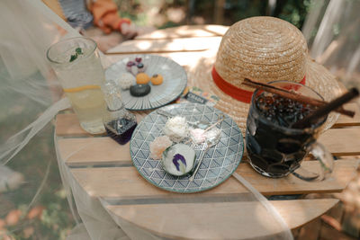 High angle view of food on table