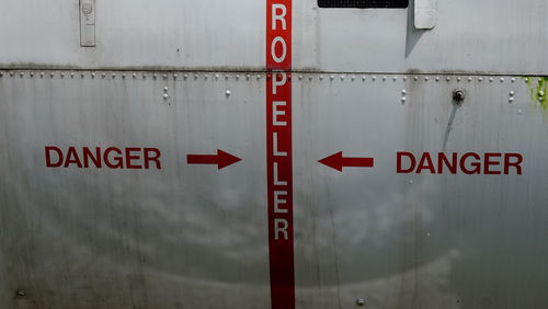 Danger sign because of the propeller of an airplane