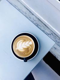 High angle view of coffee on table