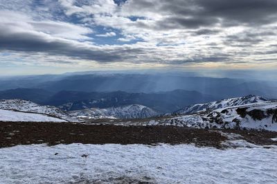 Scenic view of snowcapped mountains against sky