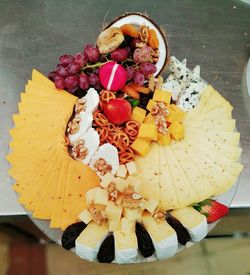 High angle view of dessert on table