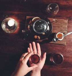 High angle view of coffee cup on table