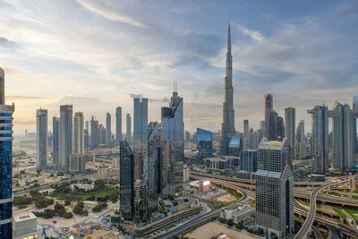 Aerial view of shaikh zayed road dubai early morning