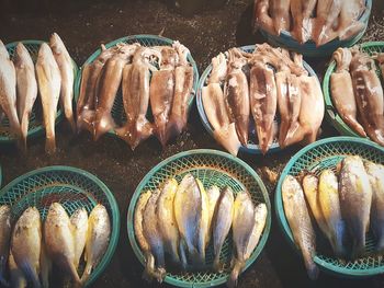 High angle view of fish for sale at market