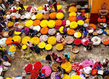 High angle view of multi colored for sale at market stall