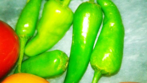 Close-up of green chili peppers