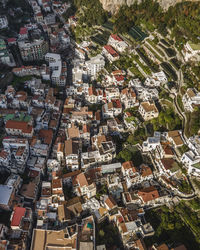 High angle view of buildings in city