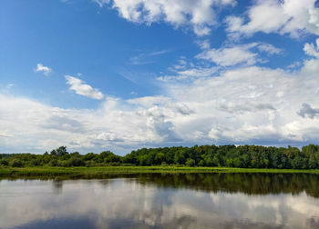 Summer landscape with a river and a cloudy sky