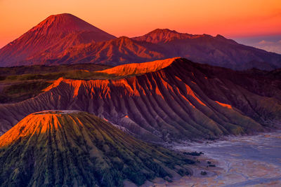 Scenic view of mountains during sunset