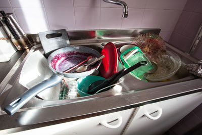 High angle view of faucet in kitchen at home