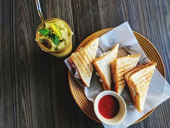 High angle view of food on table