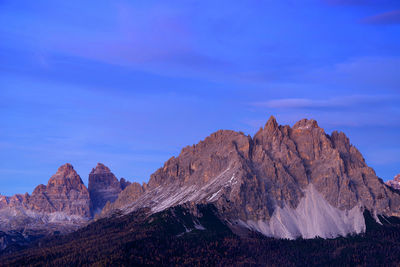 Scenic view of mountains against blue sky