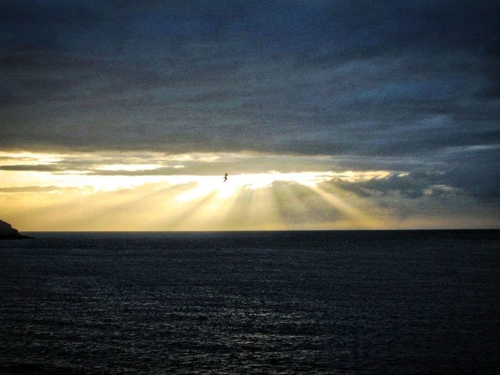 scenics, sea, tranquil scene, water, beauty in nature, tranquility, waterfront, sky, sunset, nature, horizon over water, sun, idyllic, cloud - sky, sunbeam, cloud, sunlight, rippled, outdoors, seascape