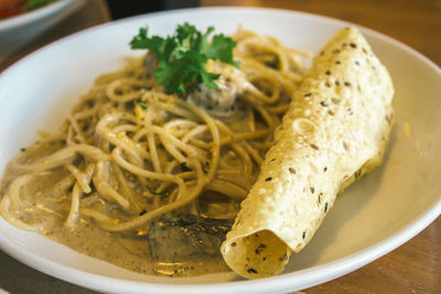 Close-up of meal served in plate