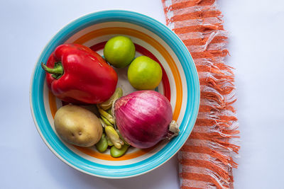 High angle view of fruits in container on table