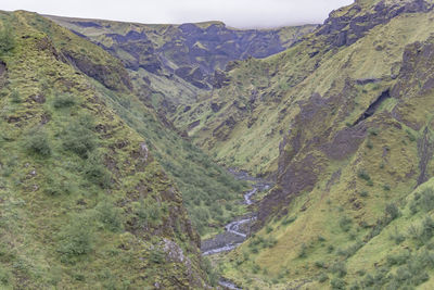 High angle view of mountains against sky