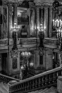 Exterior of illuminated historic building