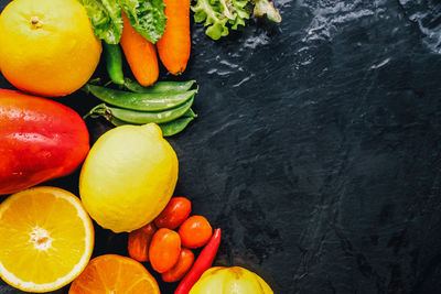 High angle view of fruits and vegetables