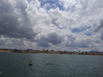 Scenic view of sea against cloudy sky