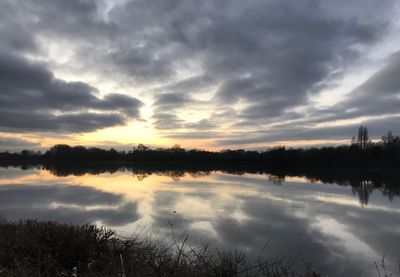 Scenic view of lake against sky during sunset