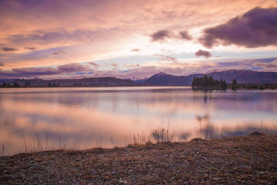 Scenic view of lake against sky during sunset