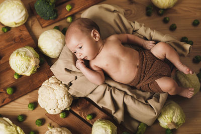 High angle view of cute baby girl