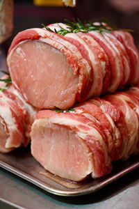 Close-up of meat in plate on table