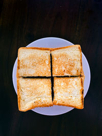 High angle view of breakfast served on table