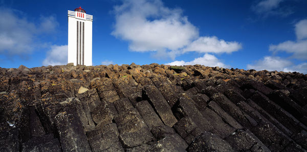 The lighthouse at kalfhamarsvik in north iceland