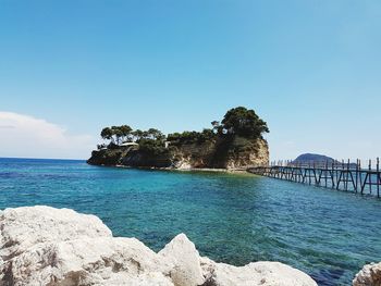 Scenic view of sea against blue sky zakyintos