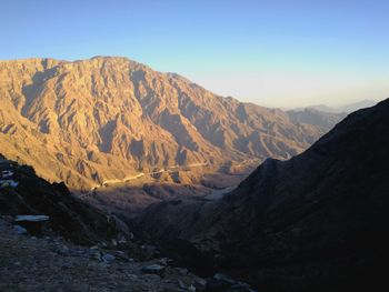 Scenic view of mountains against clear sky