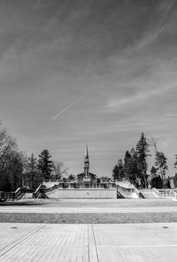 Panoramic shot of building against sky during winter