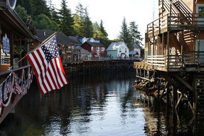 Scenic view of flag on lake