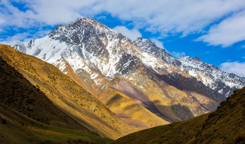 Scenic view of snowcapped mountains against sky
