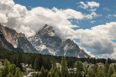 Scenic view of mountains against cloudy sky
