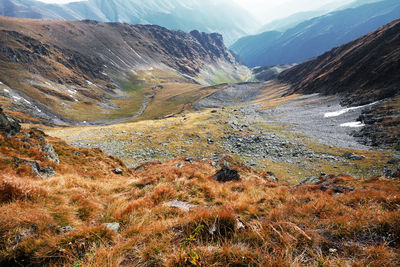 Scenic view of majestic mountains against sky