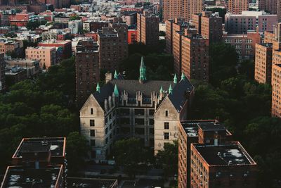 High angle view of buildings in city