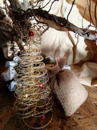 Close-up of christmas decoration on table