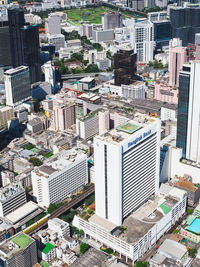 High angle view of buildings in city