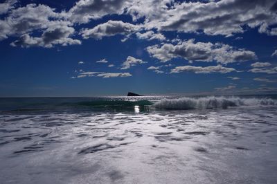 Scenic view of sea against cloudy sky