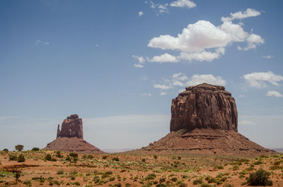 Rock formations on landscape against sky