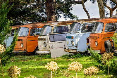 View of abandoned car on land