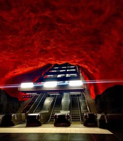 View of illuminated escalator