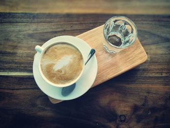 High angle view of coffee on table