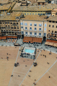 High angle view of people at piazza del campo