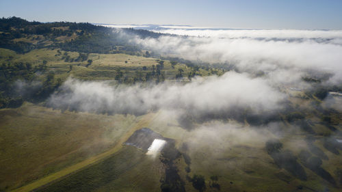 High angle view of land against sky