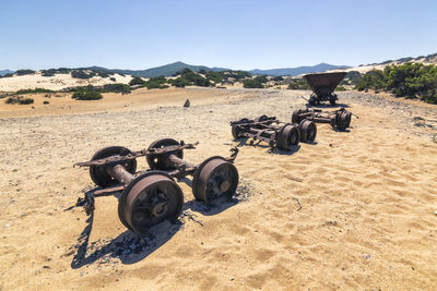 View of motorcycle in desert